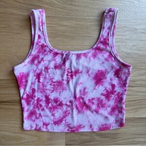 SHEIN Qutie Rib-Knit Pink Tie Dye Crop Tank Top Size Small